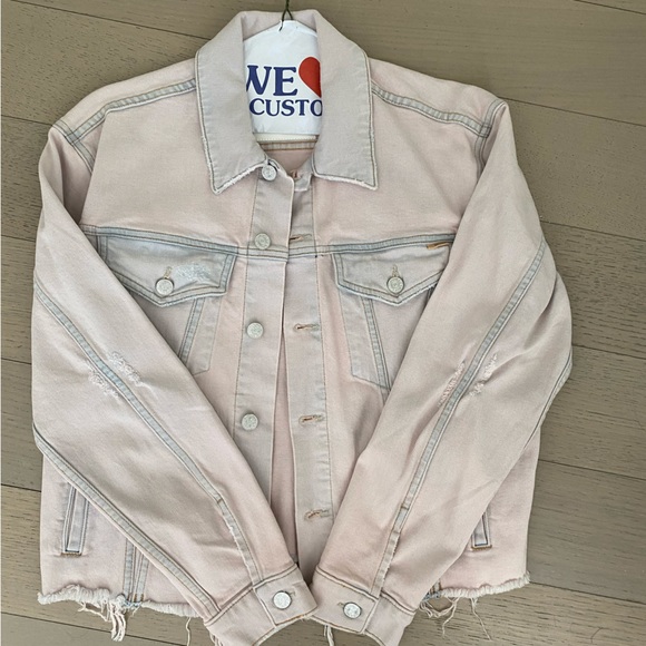 Mother denim light pink distressed denim jacket - Picture 3 of 4